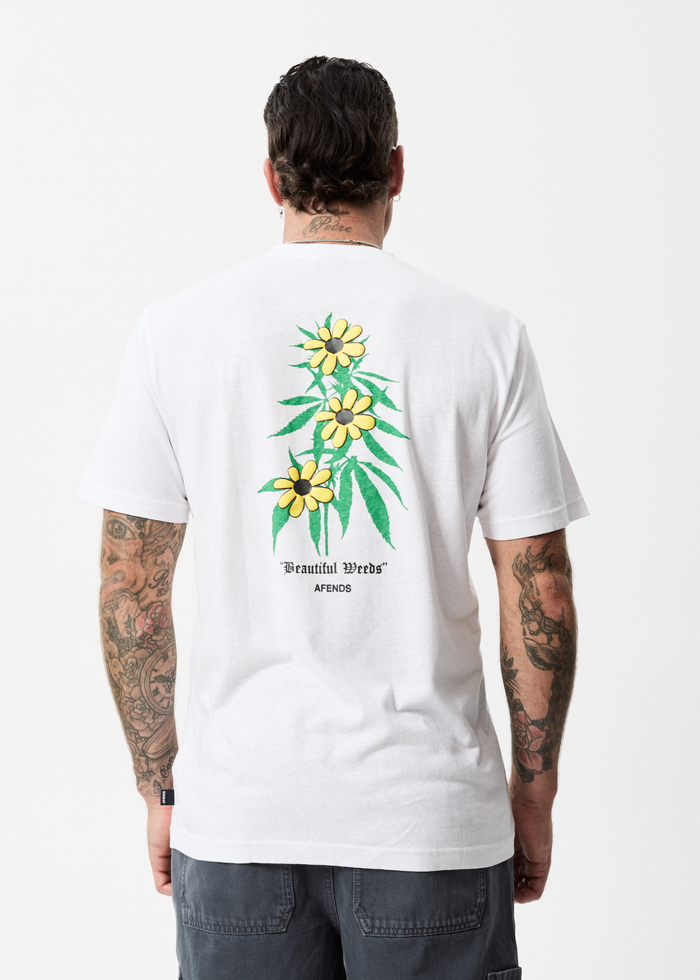 Afends Mens Beautiful Weeds - Hemp Retro Graphic T-Shirt - White 