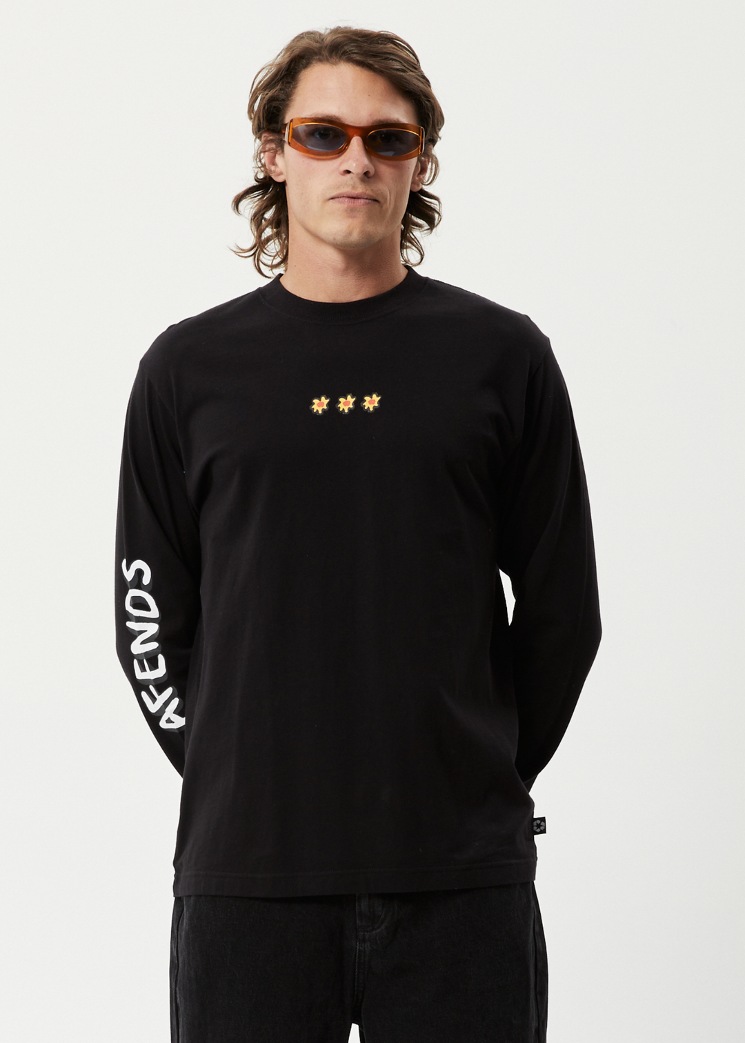 AFENDS Mens Globe - Long Sleeve Graphic T-Shirt - Black 