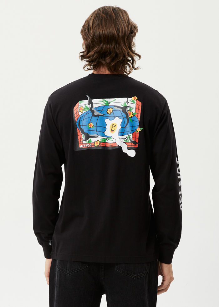 Afends Mens Globe - Recycled Long Sleeve Graphic T-Shirt - Black 