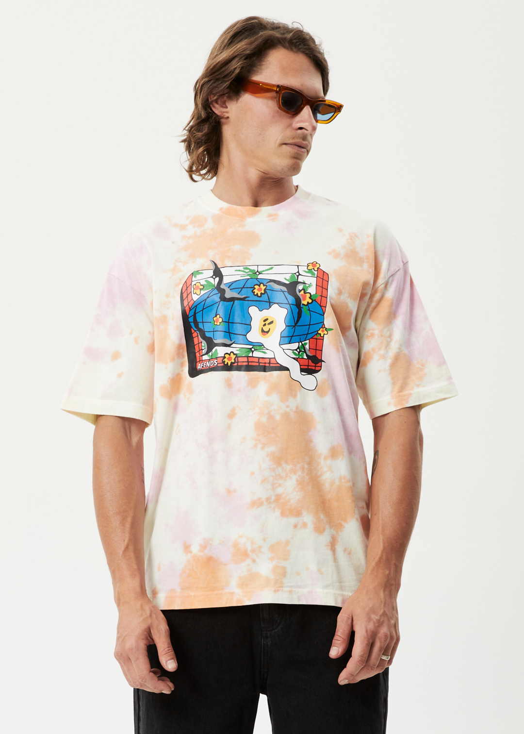 AFENDS Mens Globe - Oversized Graphic T-Shirt - Multi 