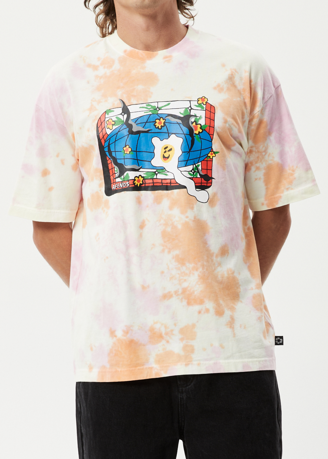 AFENDS Mens Globe - Oversized Graphic T-Shirt - Multi 