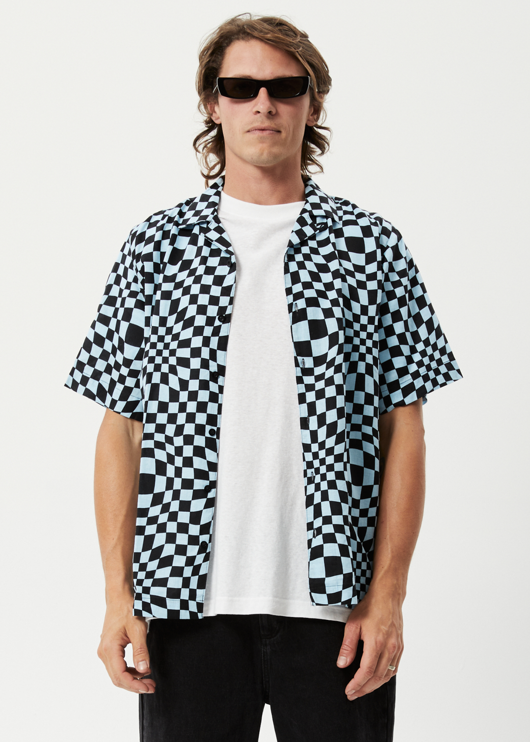 AFENDS Mens Void - Check Short Sleeve Shirt - Sky Blue 