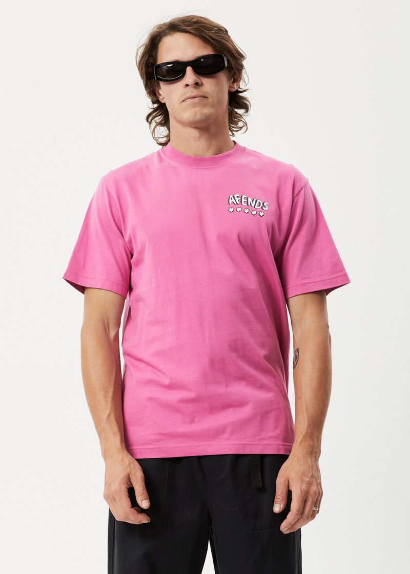 Afends Mens Flowers - Recycled Oversized T-Shirt - Bubblegum