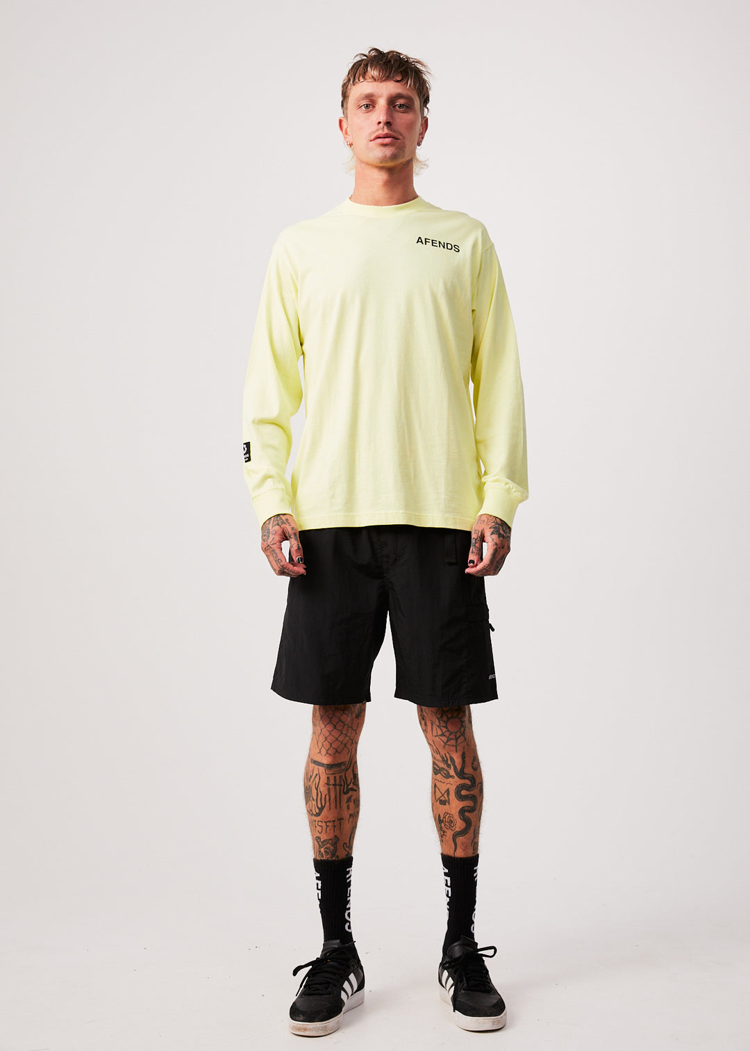 AFENDS Mens Millions - Long Sleeve T-Shirt - Citron 