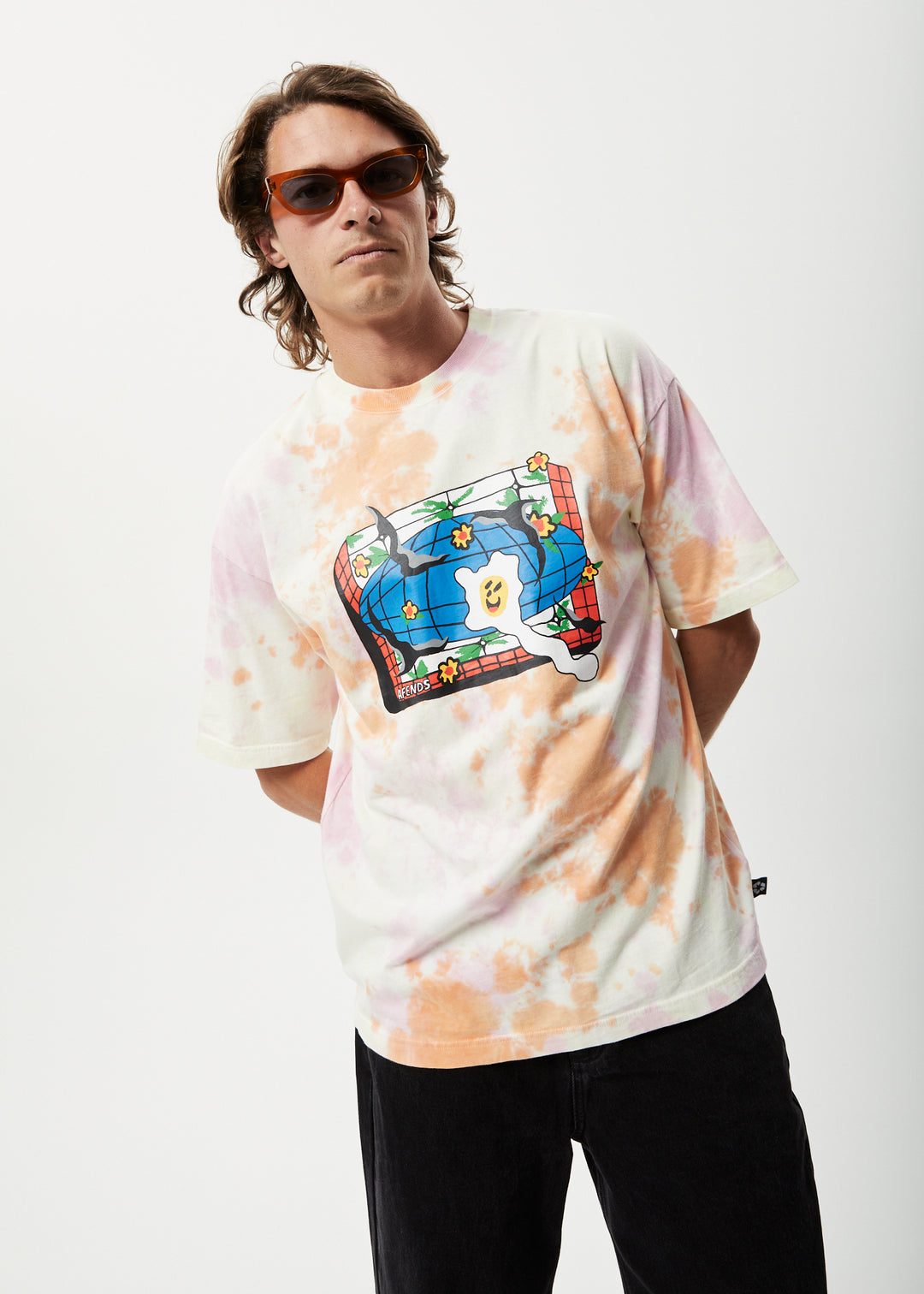 AFENDS Mens Globe - Oversized Graphic T-Shirt - Multi 