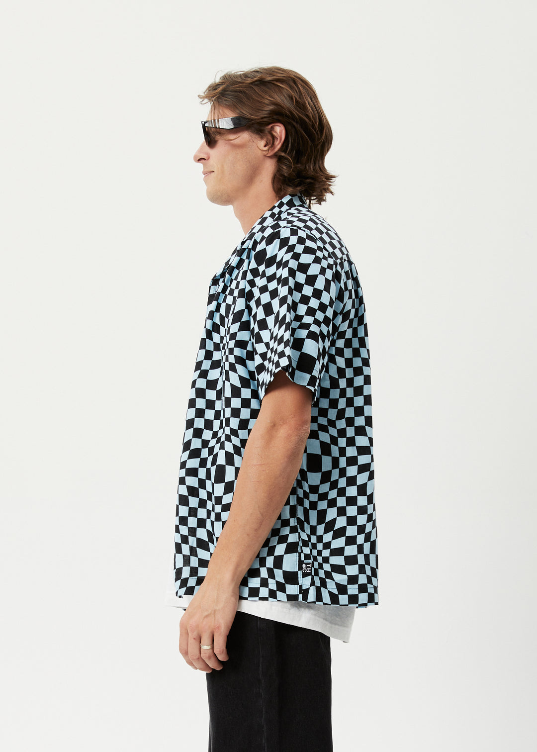 AFENDS Mens Void - Check Short Sleeve Shirt - Sky Blue 