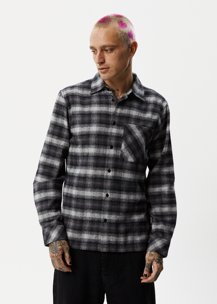 Afends Mens Nobody - Recycled Flannel Long Sleeve Shirt - Black 