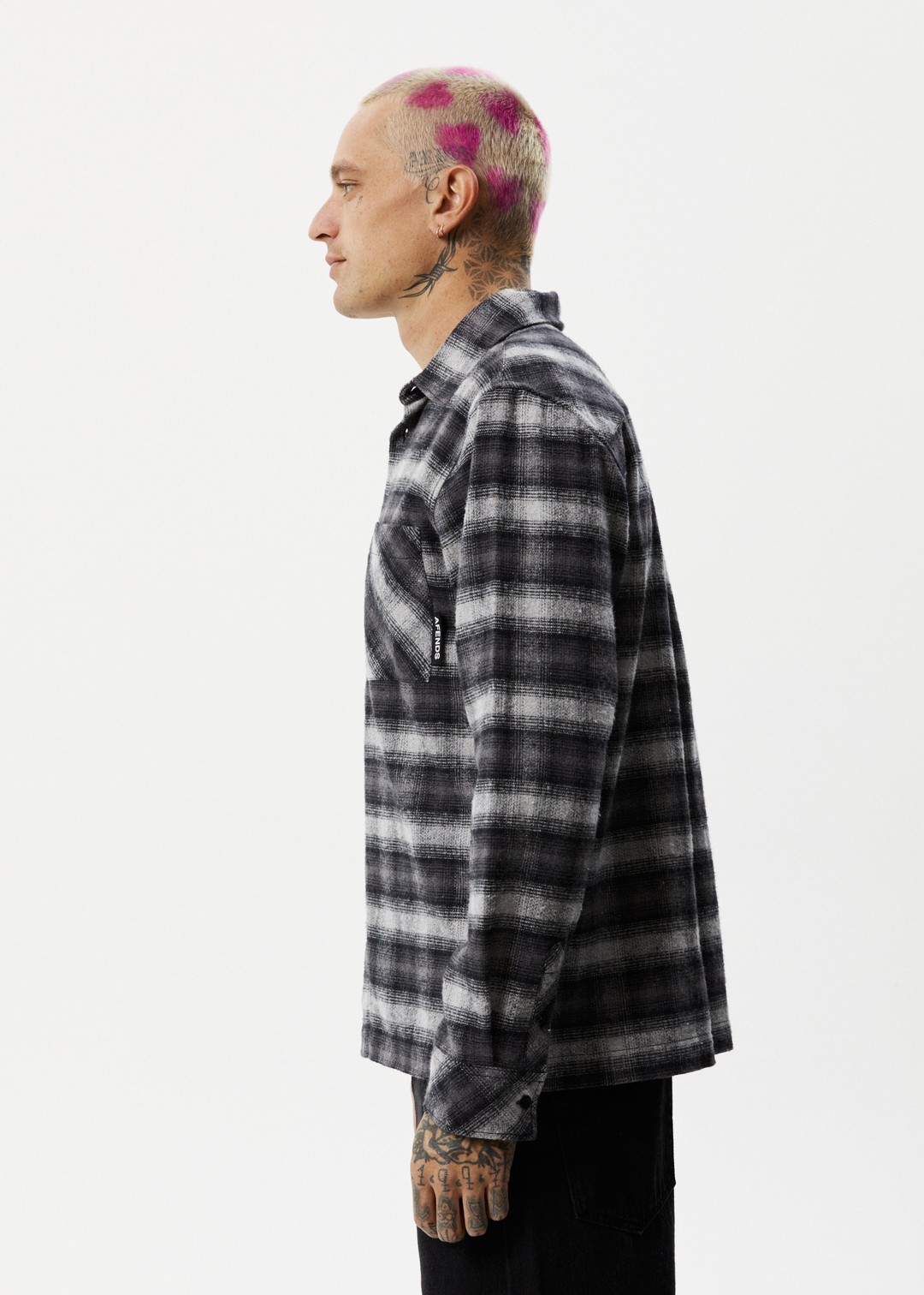 AFENDS Mens Nobody - Flannel Long Sleeve Shirt - Black 