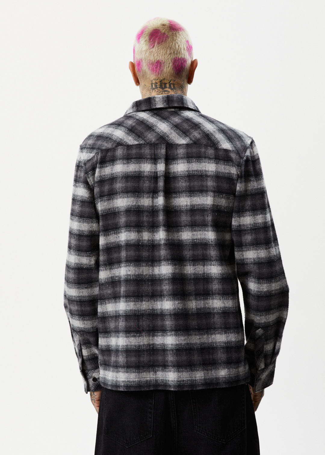 AFENDS Mens Nobody - Flannel Long Sleeve Shirt - Black 