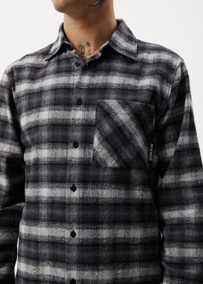 Afends Mens Nobody - Recycled Flannel Long Sleeve Shirt - Black 