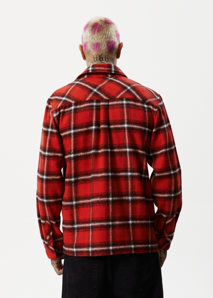 Afends Mens Nobody - Recycled Flannel Long Sleeve Shirt - Deep Red 