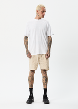 Afends Mens Baywatch Misprint - Elastic Waist Shorts - Bone - Afends mens baywatch misprint   elastic waist shorts   bone 