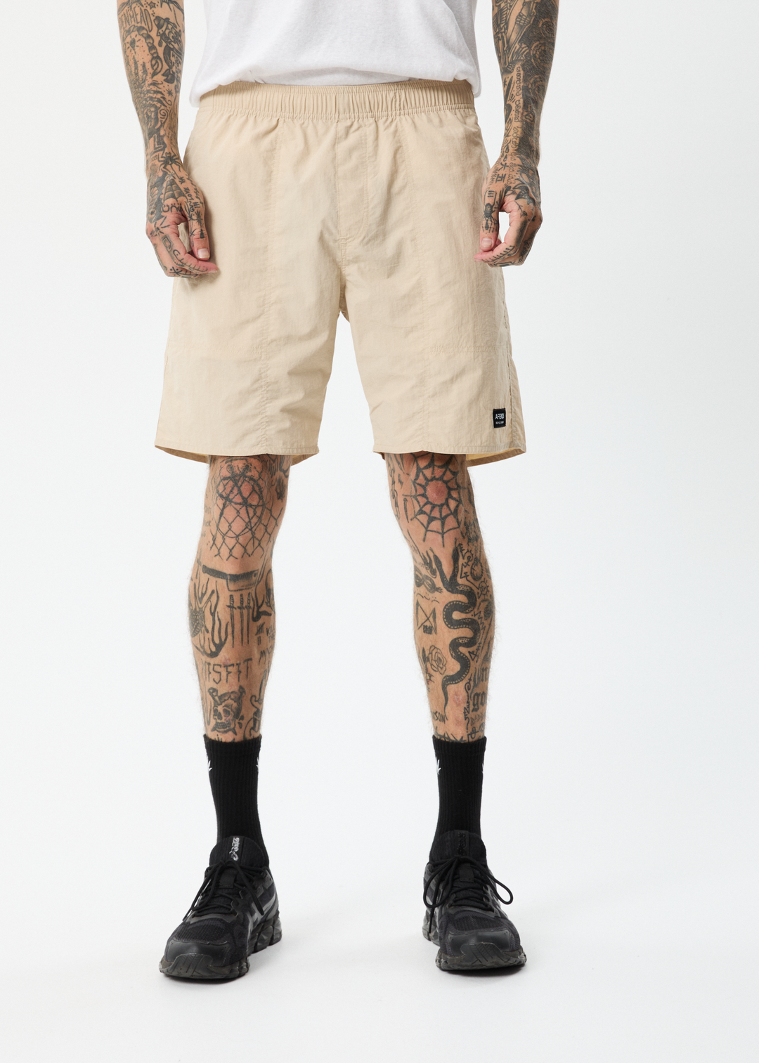 AFENDS Mens Baywatch Misprint - Elastic Waist Shorts - Bone 