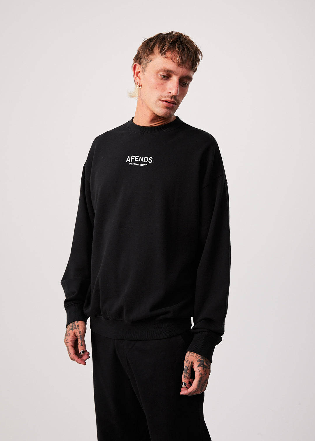 AFENDS Mens Spaced - Crew Neck Jumper - Black 