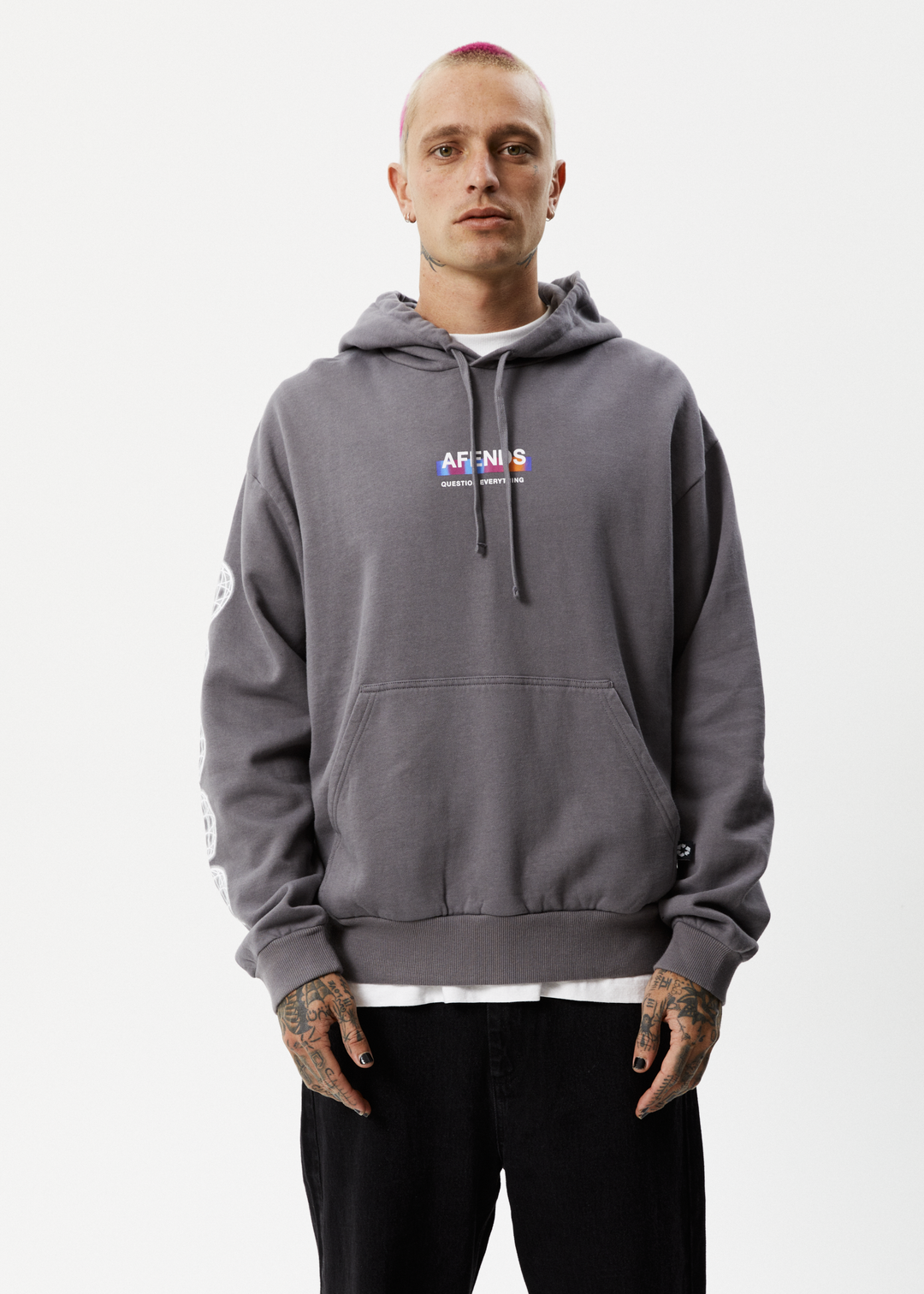 AFENDS Mens Question Everything Hoodie Gunmetal