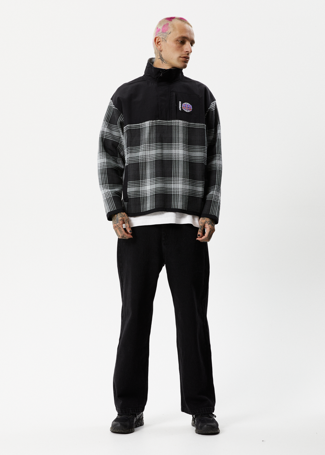 AFENDS Mens Nobody - Fleece Pullover - Black Check 