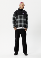Afends Mens Nobody - Recycled Fleece Pullover - Black Check - Afends mens nobody   recycled fleece pullover   black check 