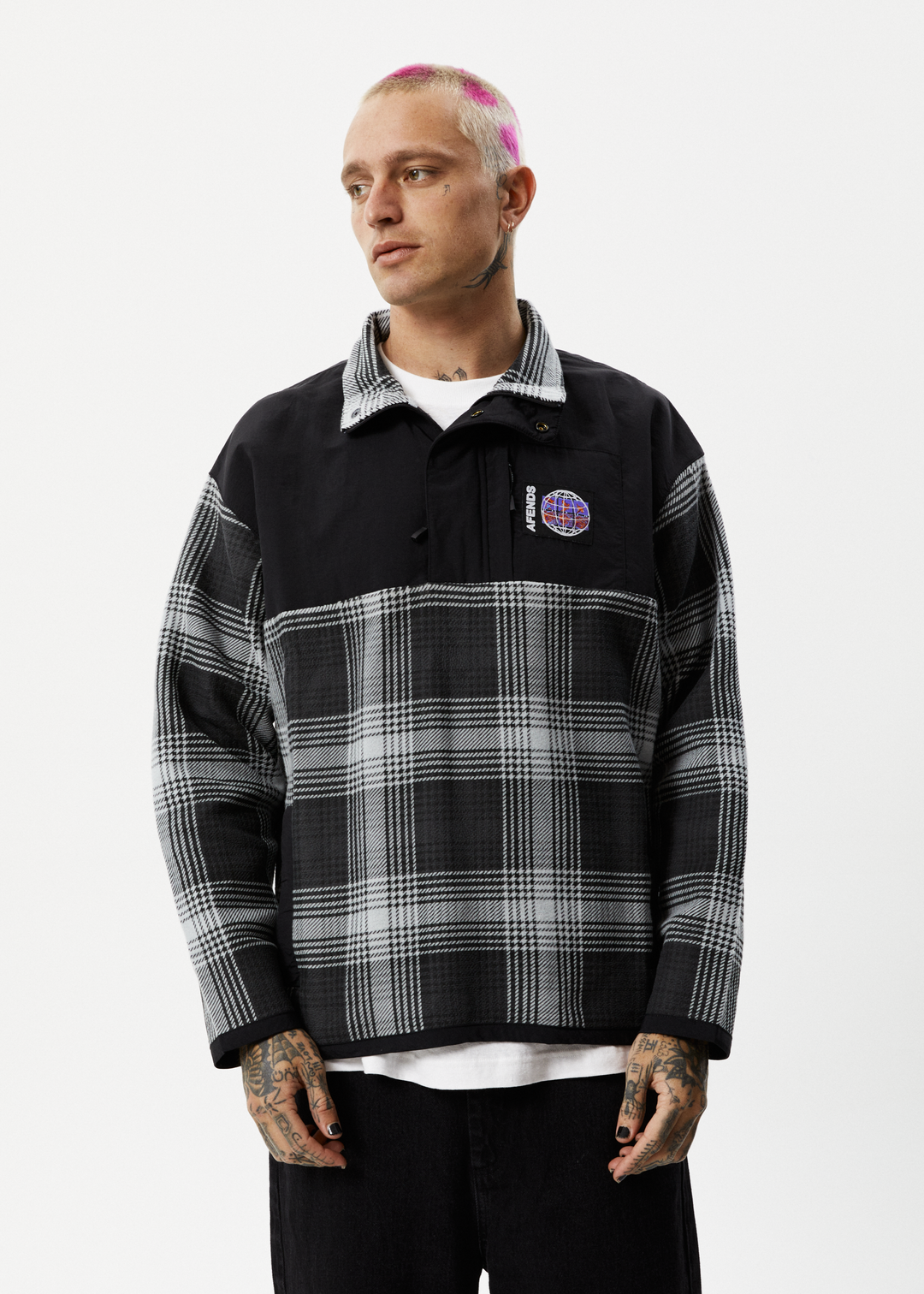 AFENDS Mens Nobody - Fleece Pullover - Black Check 