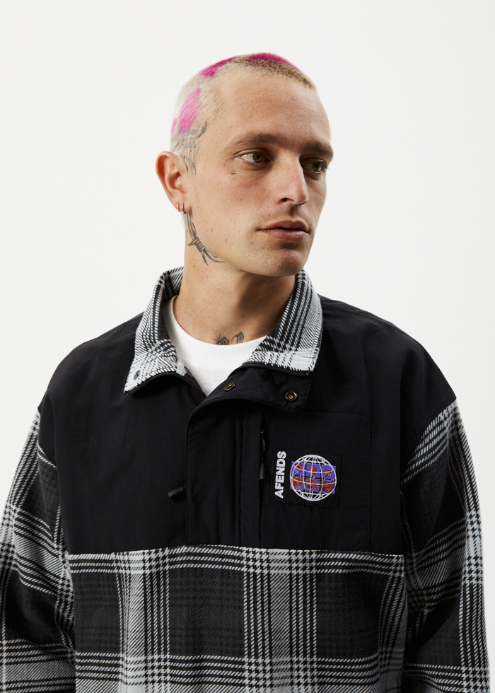 Afends Mens Nobody - Recycled Fleece Pullover - Black Check 