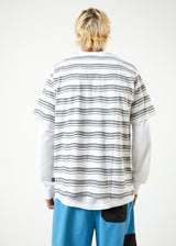 Afends Mens Warped - Recycled Retro Striped T-Shirt - White - Afends mens warped   recycled retro striped t shirt   white 