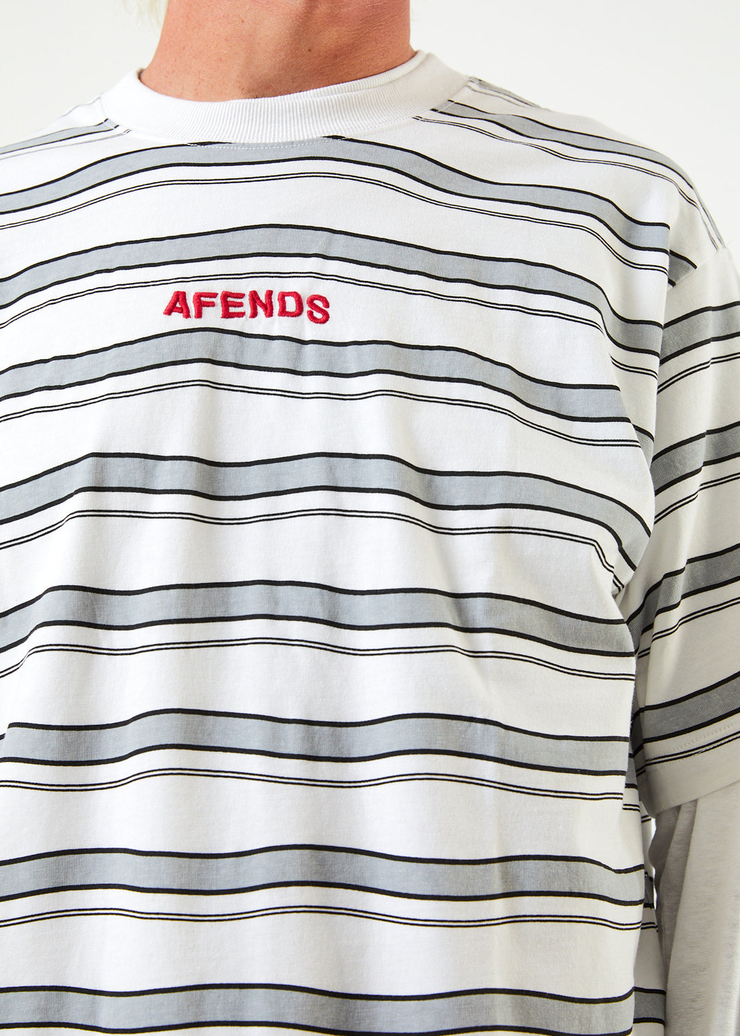 AFENDS Mens Warped - Retro Striped T-Shirt - White 