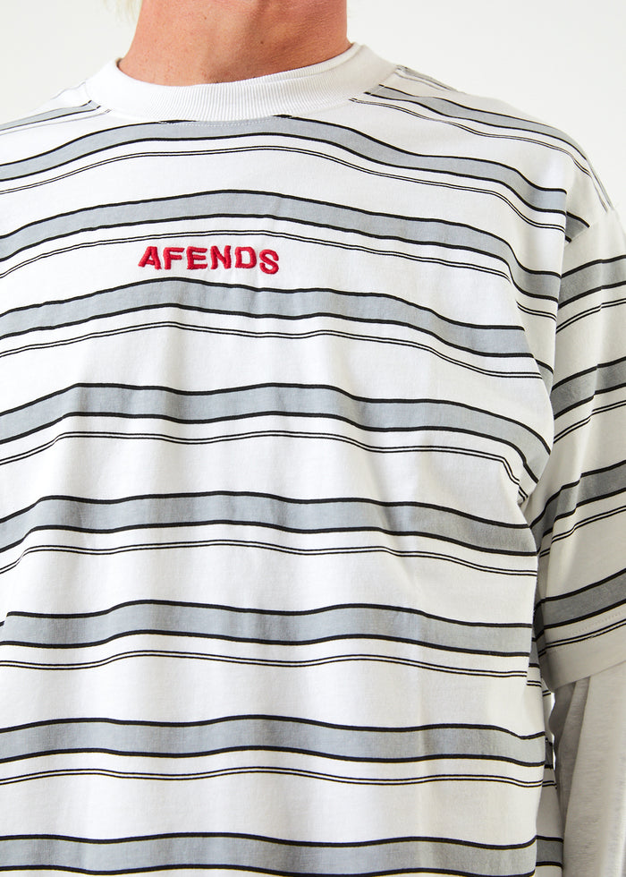 Afends Mens Warped - Recycled Retro Striped T-Shirt - White 