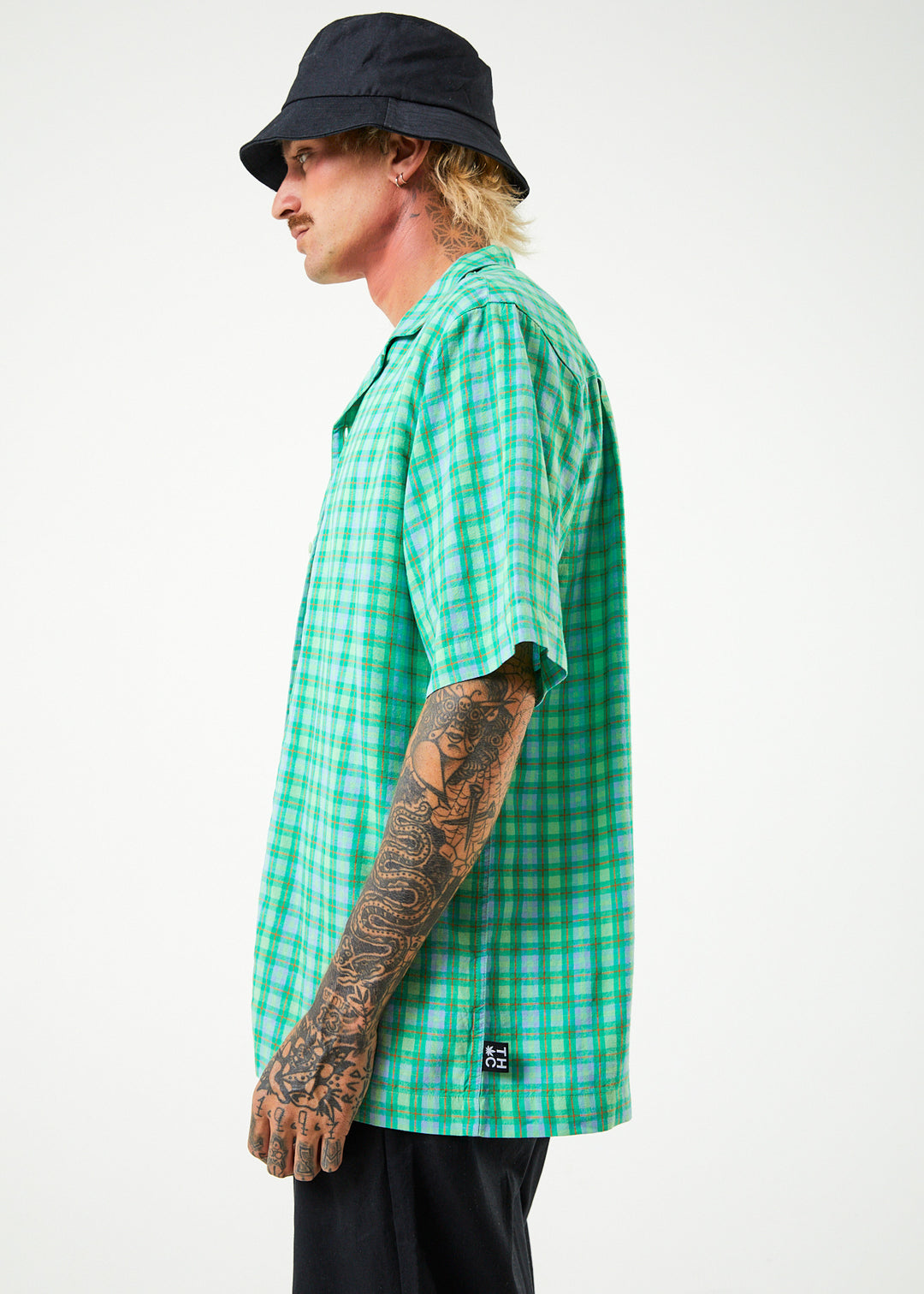 AFENDS Mens Meadows - Check Cuban Short Sleeve Shirt - Forest Check 