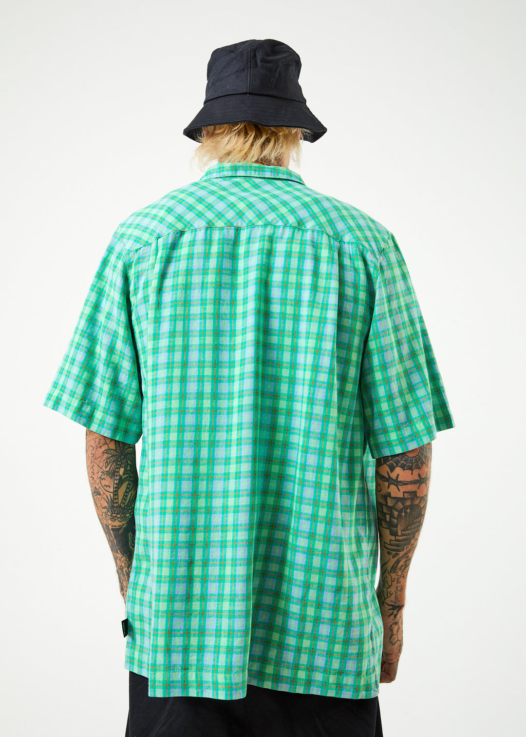 AFENDS Mens Meadows - Check Cuban Short Sleeve Shirt - Forest Check 