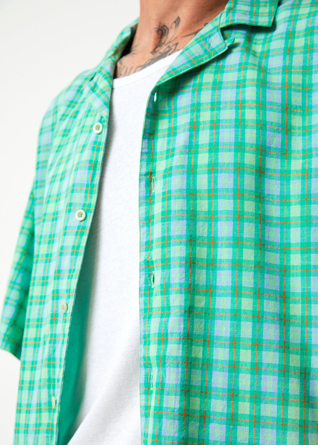 AFENDS Mens Meadows - Check Cuban Short Sleeve Shirt - Forest Check 