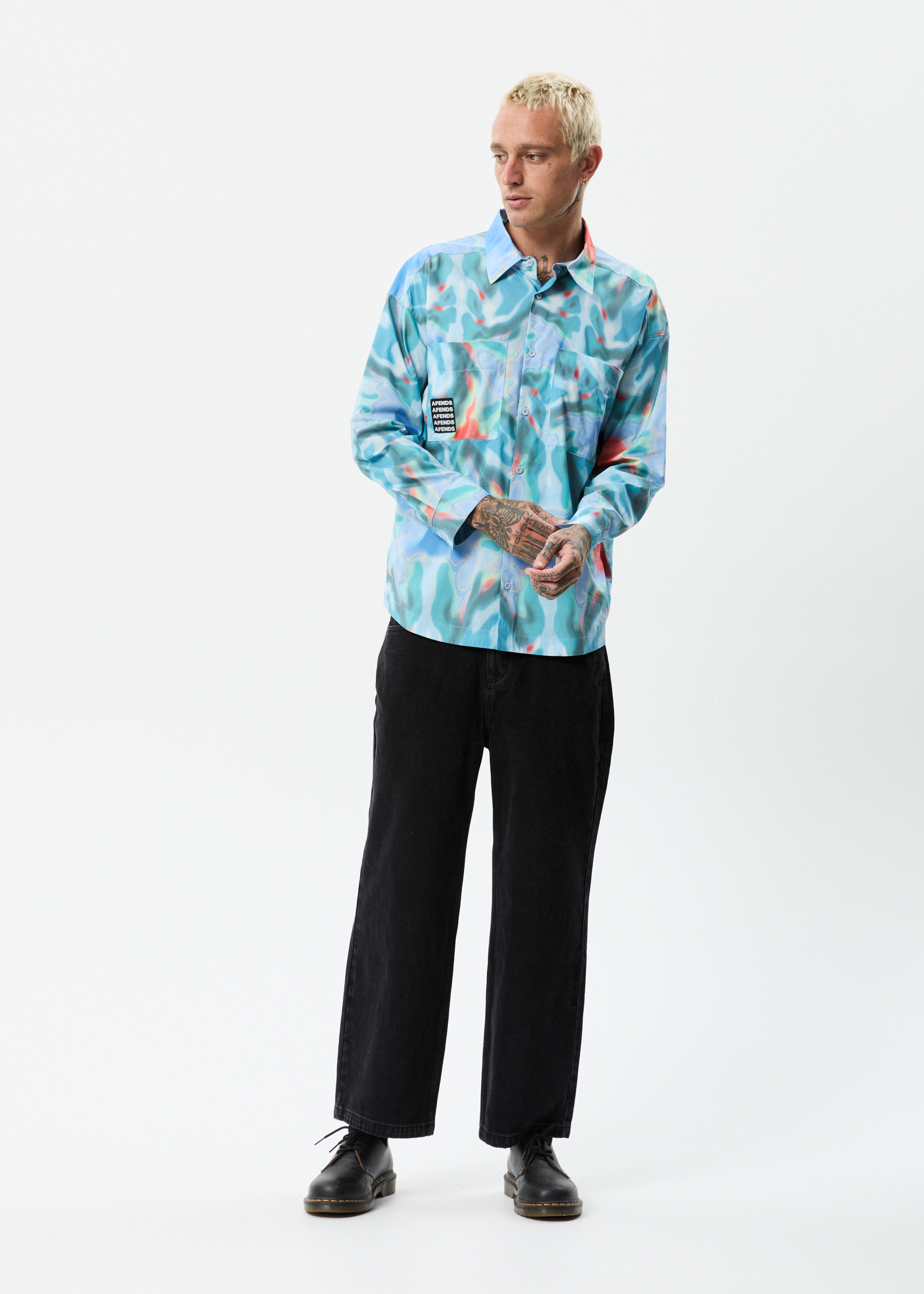 AFENDS Mens Thermal - Oversized Long Sleeve Shirt - Multi 