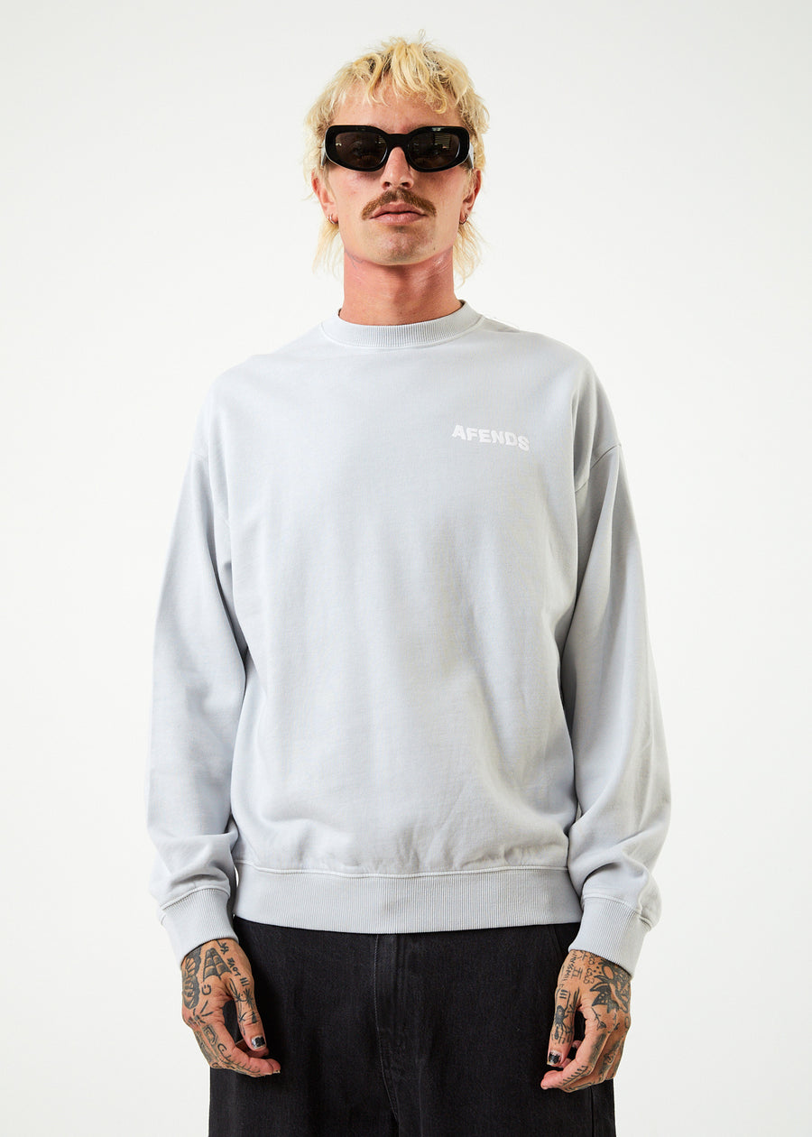 AFENDS Mens Vortex - Crew Neck Jumper - Smoke - Afends AU.