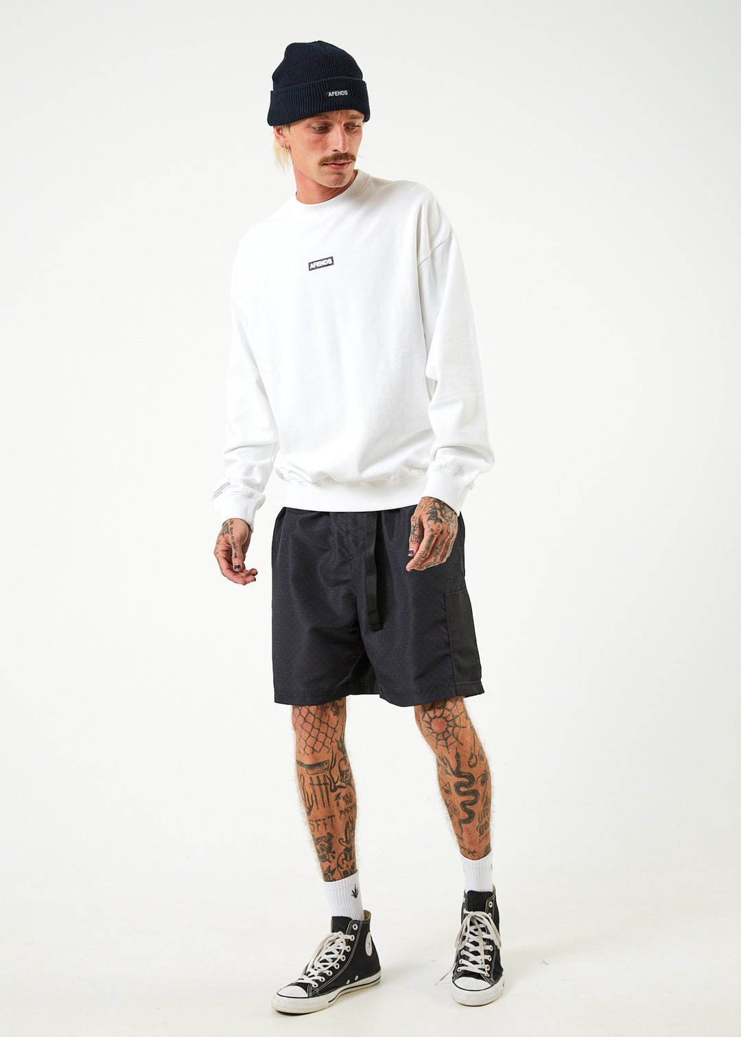 AFENDS Mens Information - Crew Neck Jumper - White 