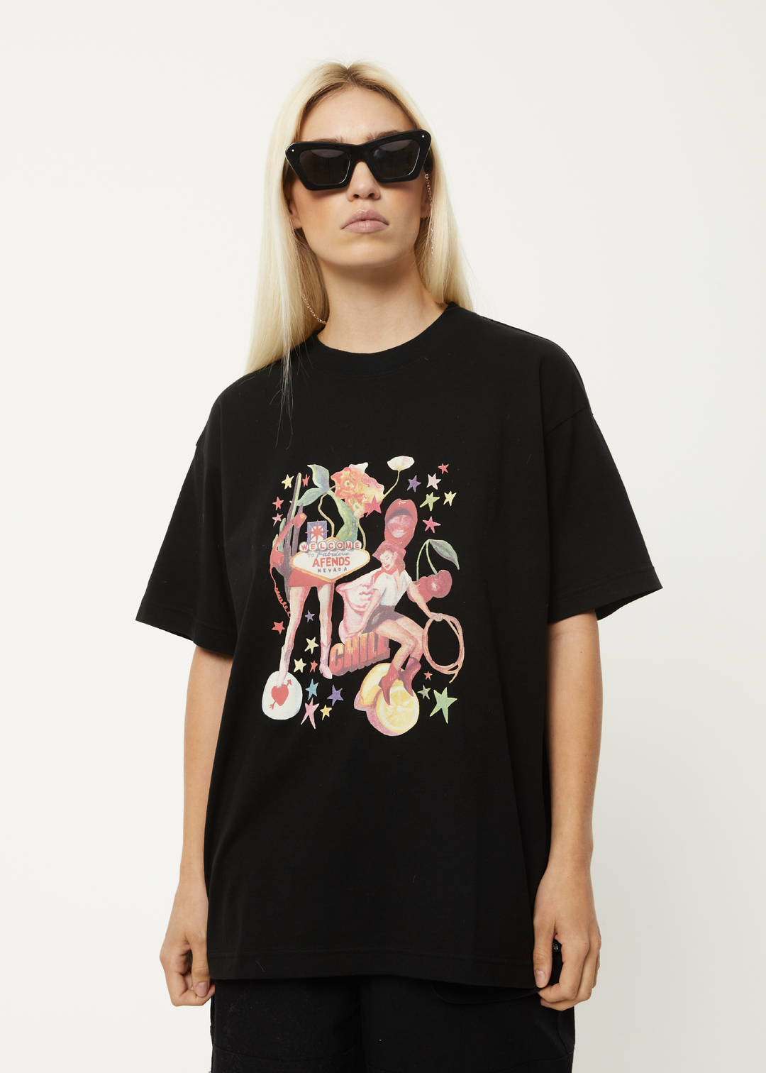 AFENDS Womens Josie Slay - Oversized Graphic T-Shirt - Black 