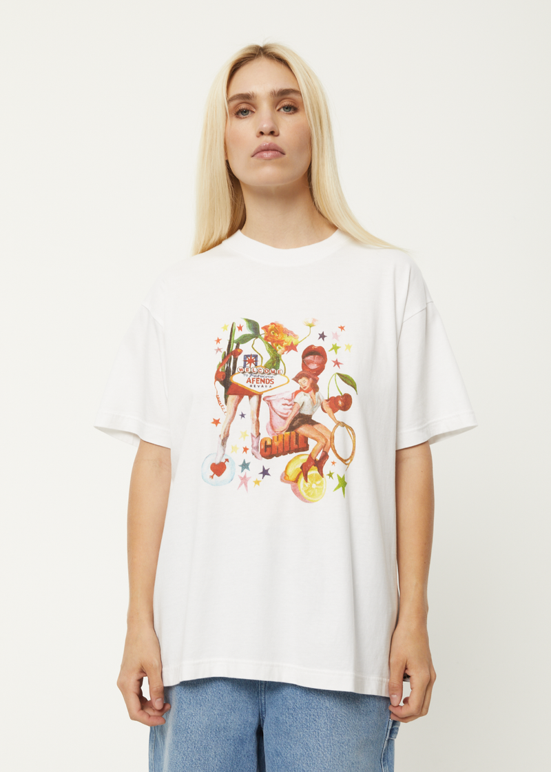 Afends Womens Josie Slay - Recycled Oversized Graphic T-Shirt - White