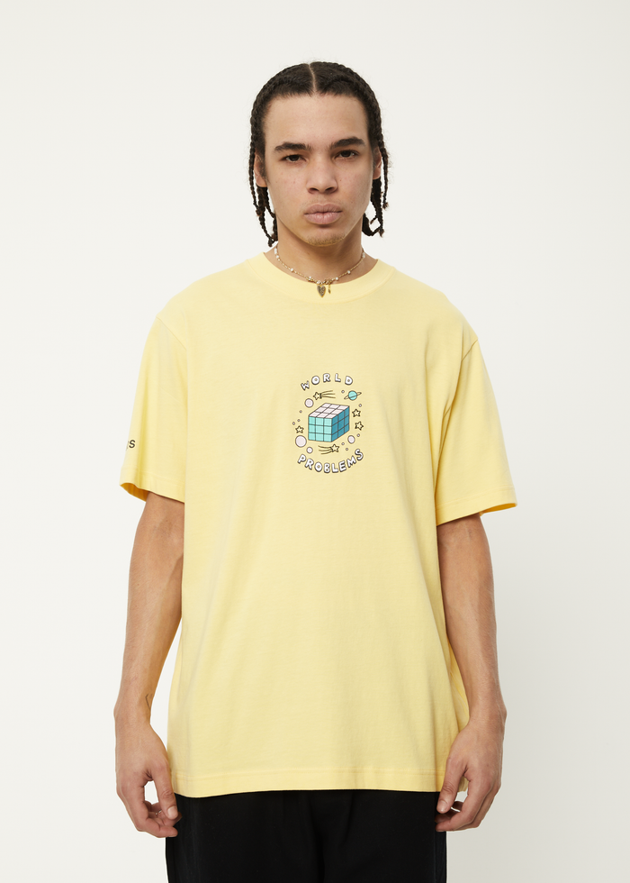 Afends Mens World Problems - Recycled Retro Graphic T-Shirt - Butter 
