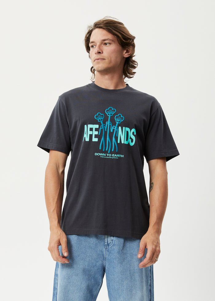Afends Mens Grooves - Recycled Retro Graphic T-Shirt - Charcoal 