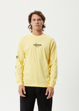 AFENDS Mens Earthling - Recycled Long Sleeve Graphic Logo T-Shirt - Butter - Afends mens earthling   recycled long sleeve graphic logo t shirt   butter 