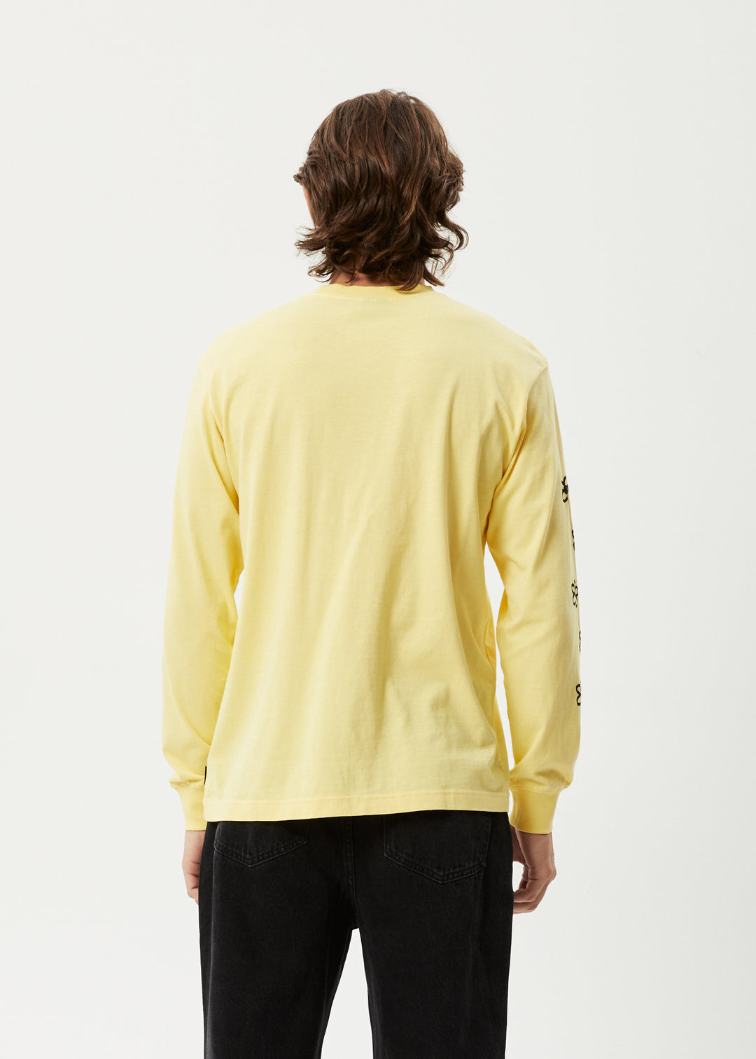 AFENDS Mens Earthling - Long Sleeve Graphic Logo T-Shirt - Butter 