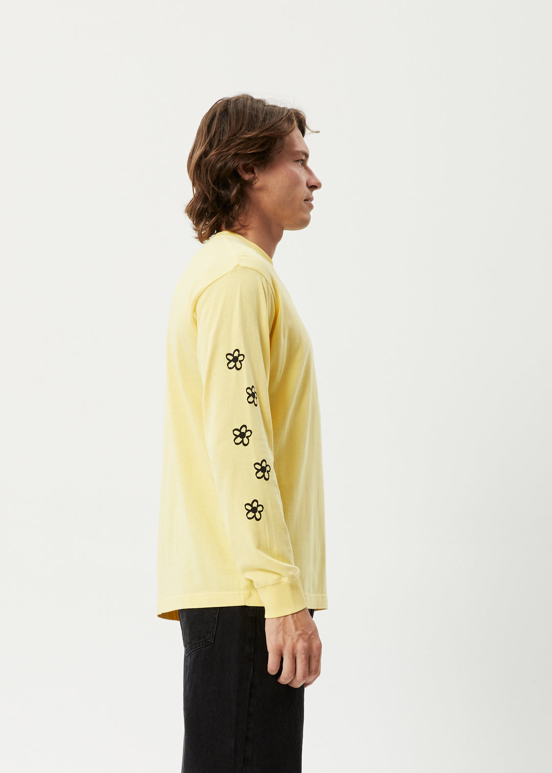 AFENDS Mens Earthling - Long Sleeve Graphic Logo T-Shirt - Butter 