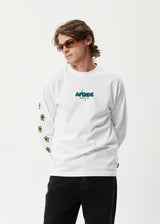 AFENDS Mens Earthling - Long Sleeve Graphic Logo T-Shirt - White - Afends mens earthling   long sleeve graphic logo t shirt   white 