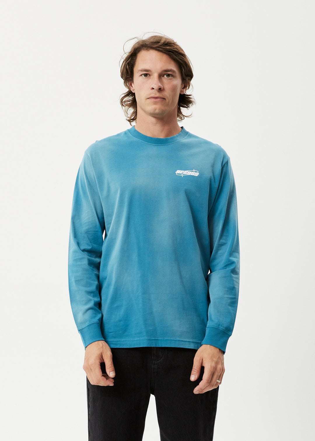 AFENDS Mens Eternal - Long Sleeve Graphic Logo T-Shirt - Worn Azure 