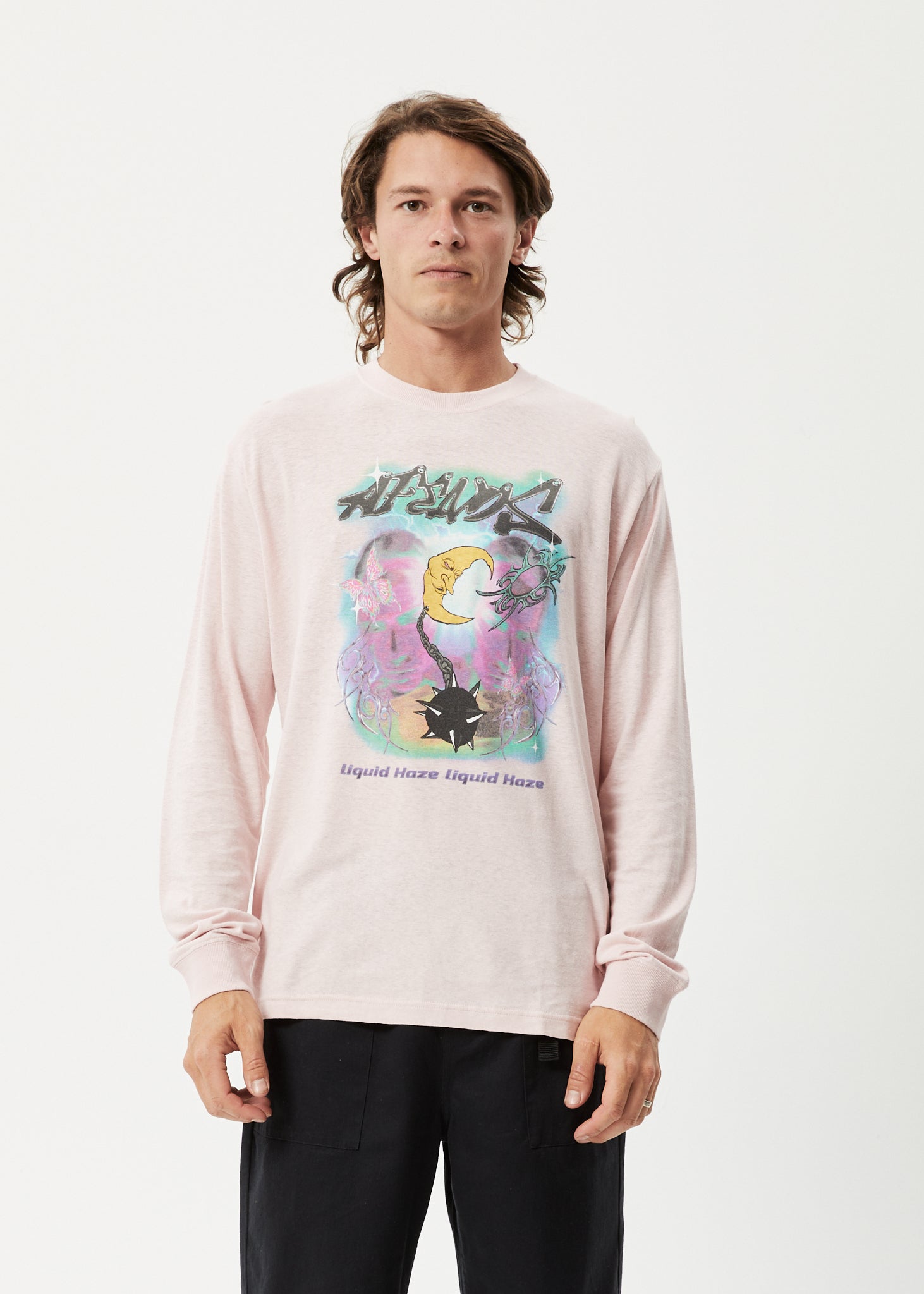 AFENDS Mens Liquid Haze - Long Sleeve Graphic Tee - Lotus