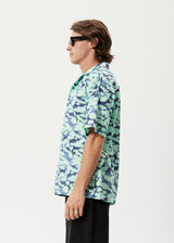 Afends Mens Liquid - Recycled Cuban Short Sleeve Shirt - Jade Floral - Afends mens liquid   recycled cuban short sleeve shirt   jade floral 