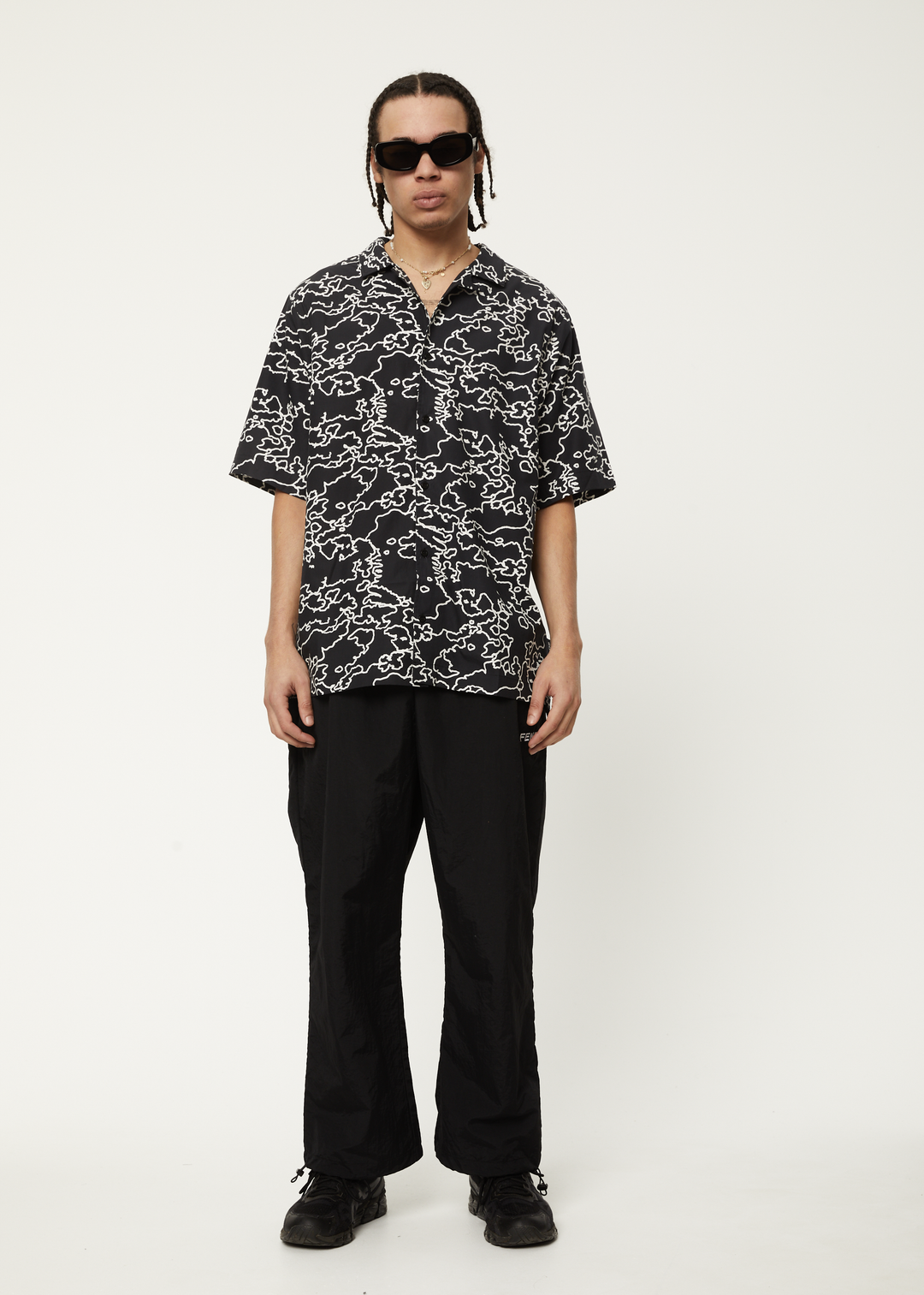 AFENDS Mens Script - Cuban Short Sleeve Shirt - Black Camo 