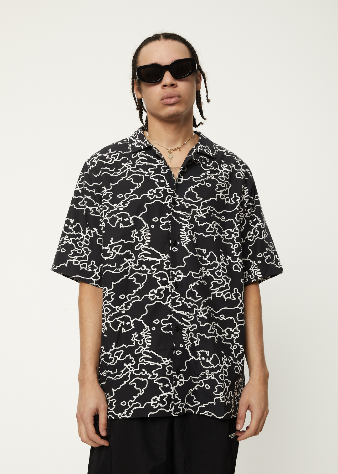 AFENDS Mens Script - Cuban Short Sleeve Shirt - Black Camo 