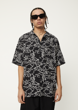 Afends Mens Script - Recycled Cuban Short Sleeve Shirt - Black Camo - Afends mens script   recycled cuban short sleeve shirt   black camo 