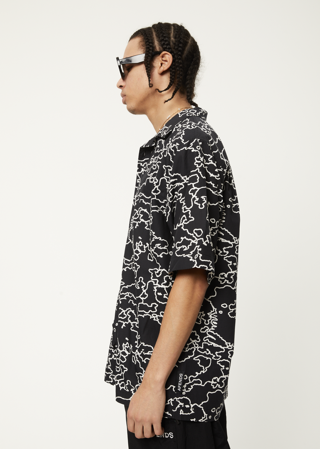 AFENDS Mens Script - Cuban Short Sleeve Shirt - Black Camo 