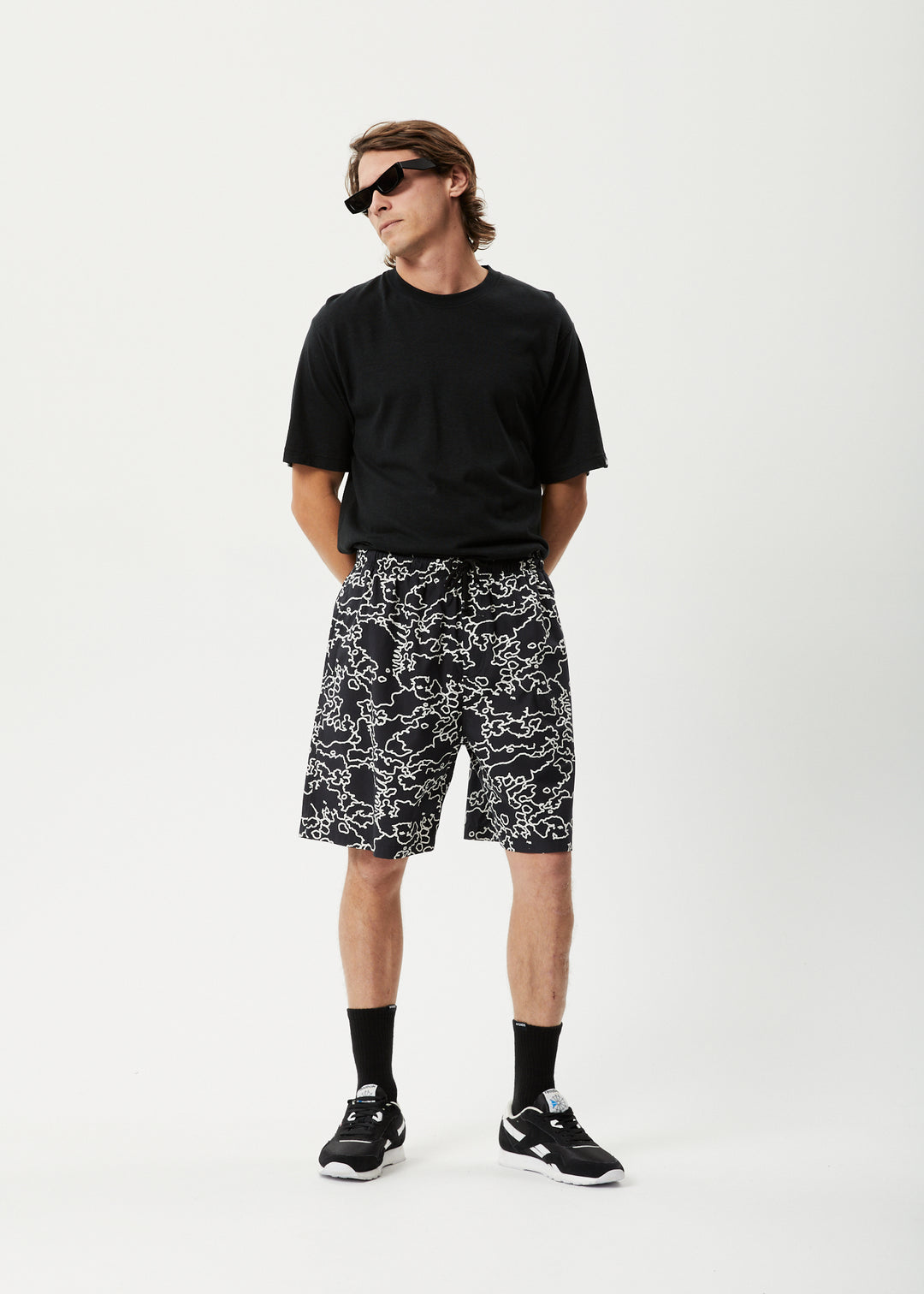 AFENDS Mens Script - Elastic Waist Shorts - Black 