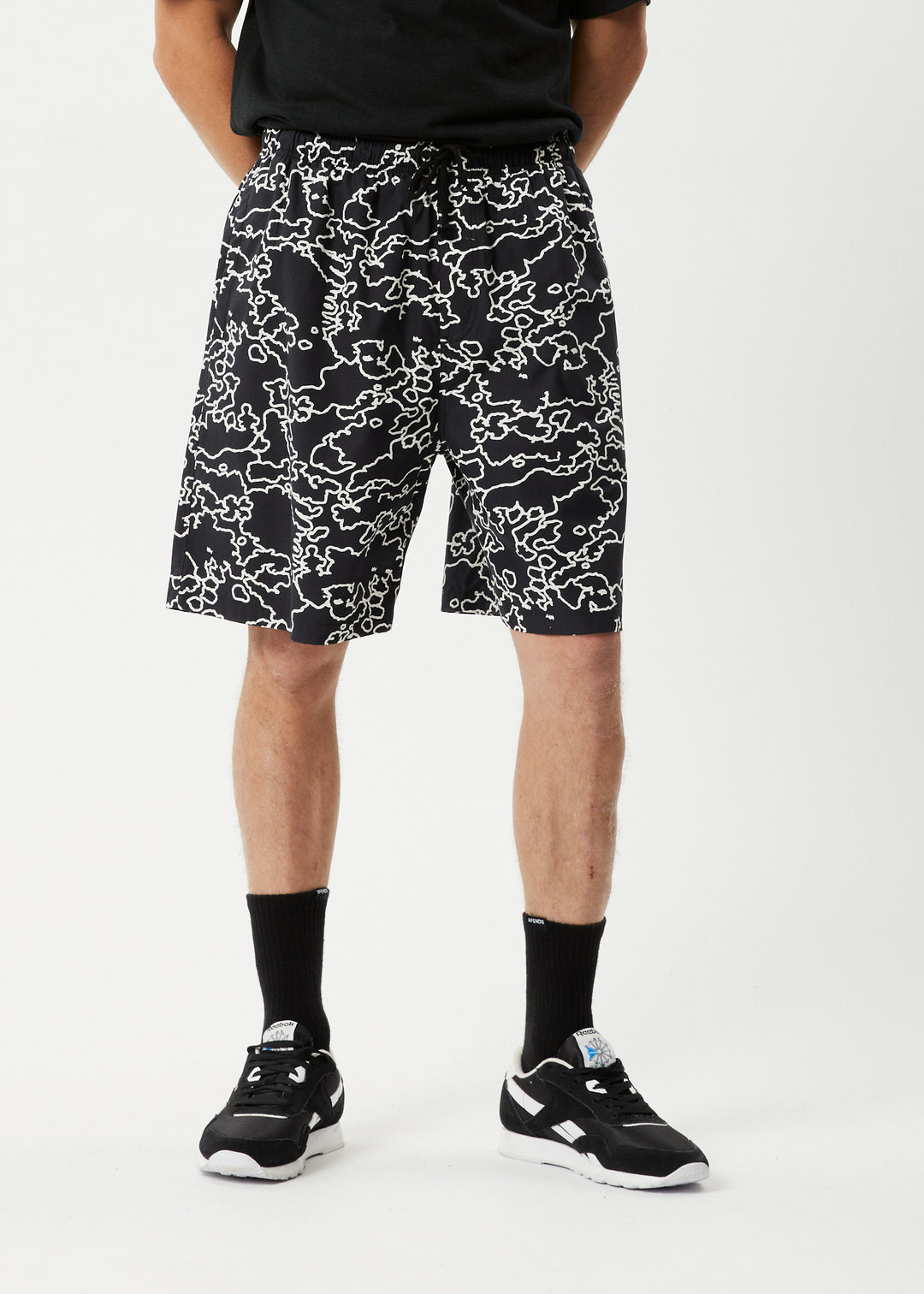 AFENDS Mens Script - Elastic Waist Shorts - Black 