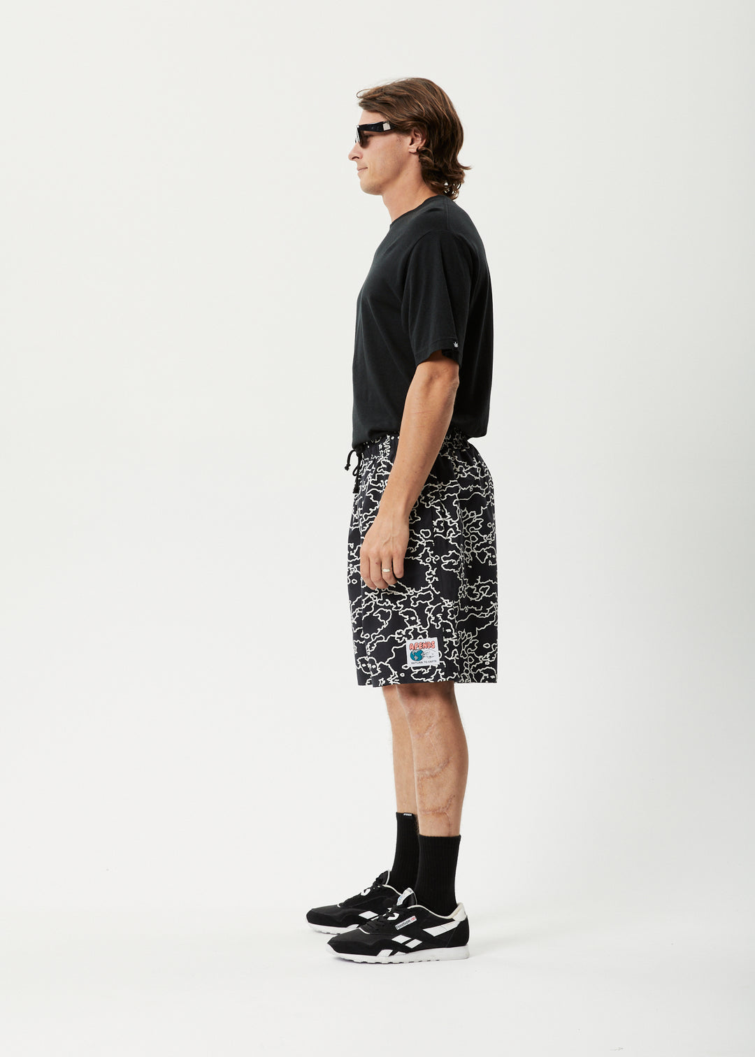 AFENDS Mens Script - Elastic Waist Shorts - Black 